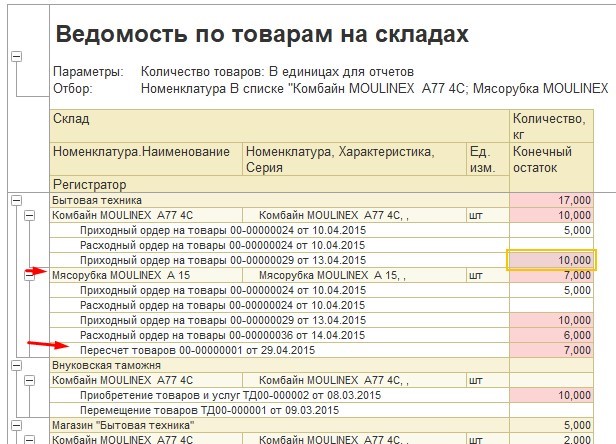 Остатки по регистраторам. Расходный ордер на товары в 1с. Красивый отчет. Порядок создания ордеров на товары 1с.