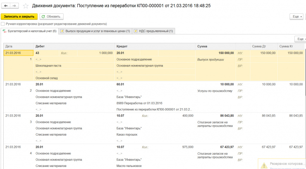 Проводки по давальческой схеме у переработчика